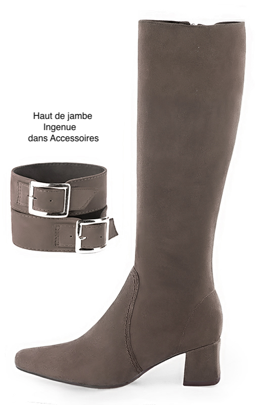 French elegance and refinement for these taupe brown feminine knee-high boots, 
                available in many subtle leather and colour combinations. Record your foot and leg measurements.
We will adjust this pretty boot with zip to your measurements in height and width.
You can customise your boots with your own materials, colours and heels on the 'My Favourites' page.
To style your boots, accessories are available from the boots page. 
                Made to measure. Especially suited to thin or thick calves.
                Matching clutches for parties, ceremonies and weddings.   
                You can customize these knee-high boots to perfectly match your tastes or needs, and have a unique model.  
                Choice of leathers, colours, knots and heels. 
                Wide range of materials and shades carefully chosen.  
                Rich collection of flat, low, mid and high heels.  
                Small and large shoe sizes - Florence KOOIJMAN